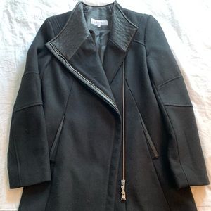Calvin Klein Wool Blend Coat w/Leather Trimmings-S
